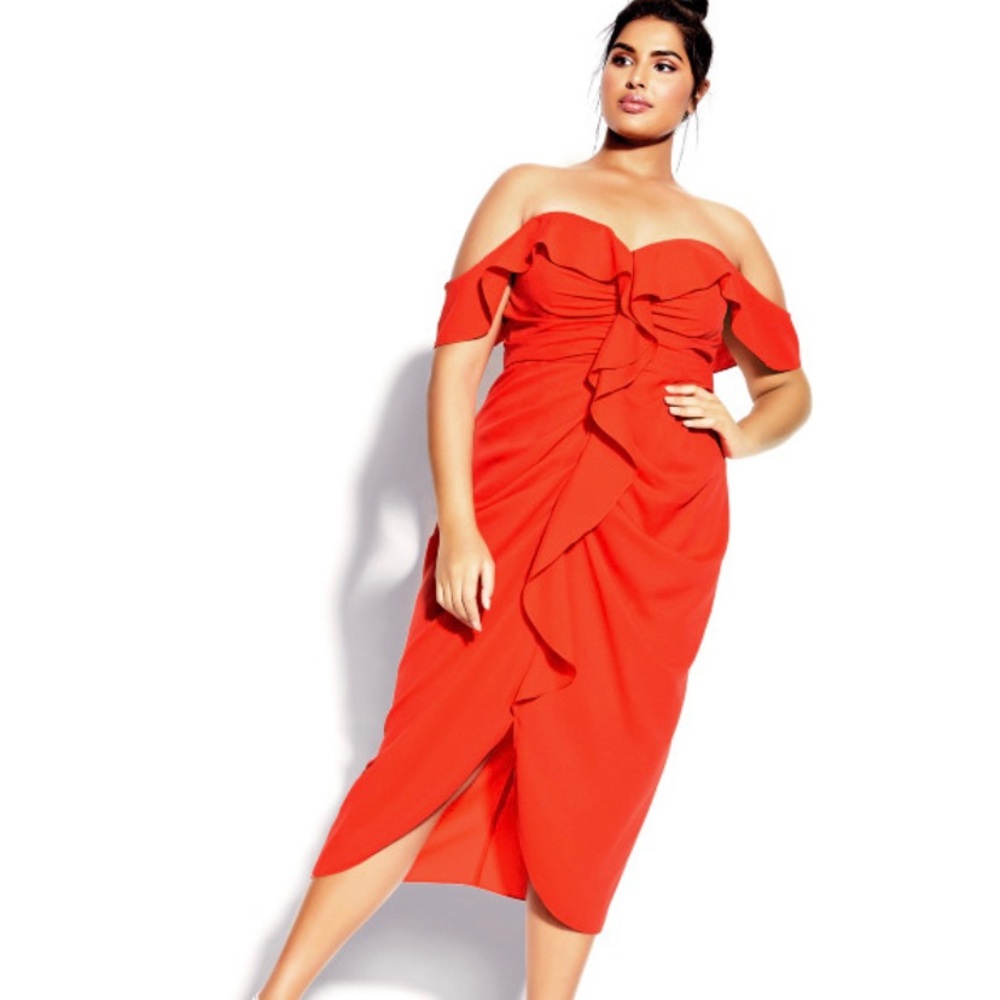 Va Va Voom Firecracker Off Shoulder Midi Formal Ruffle Cocktail Dress